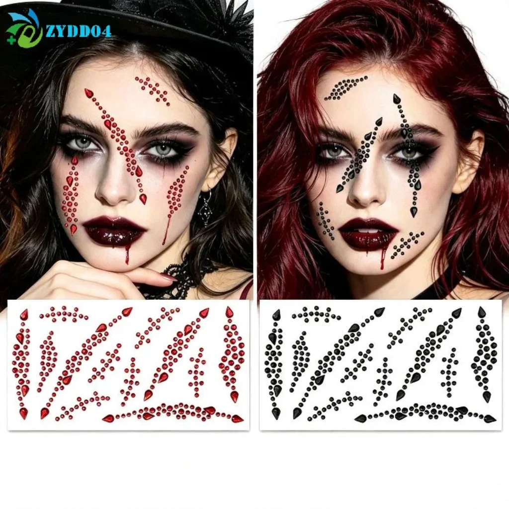 ● Halloween Face Rhinestone Stickers Red Black Spider