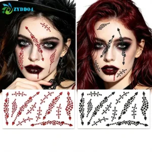 ● Halloween Face Rhinestone Stickers Red Black Spider