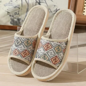 Four Seasons Linen Slippers Couple Breathable Indoor Floor