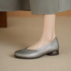 Genuine Sheepskin Leather Women Pumps Pearly Grey Metallic