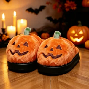 Halloween 3D Pumpkin Plush Slippers Women Fluffy House