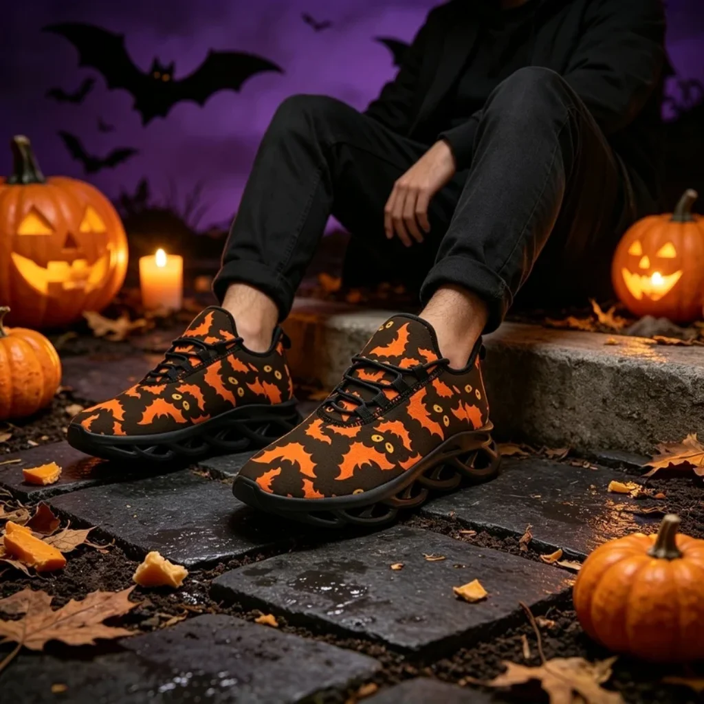 Ladies Men Halloween limited edition black orange bat
