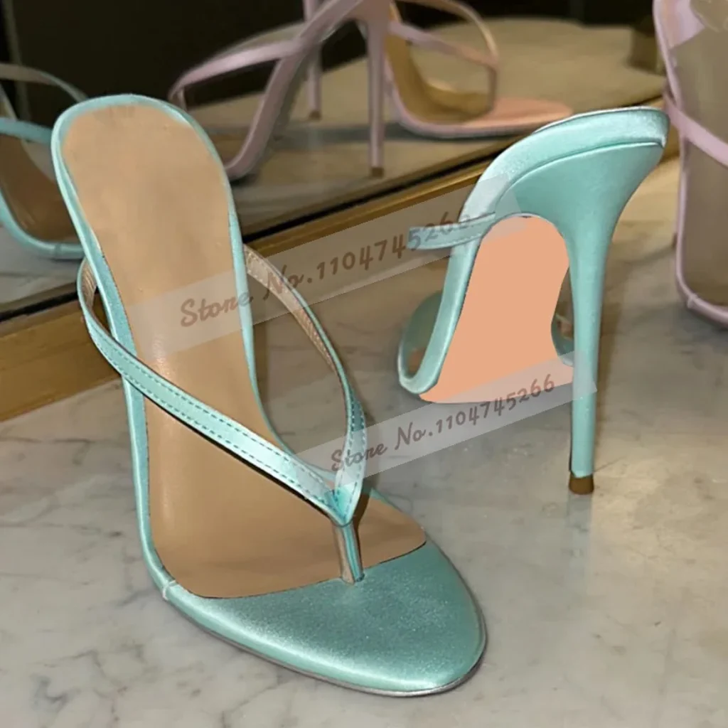Light Green Satin Clip Toe High Heel Mules