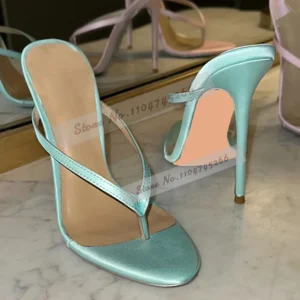 Light Green Satin Clip Toe High Heel Mules