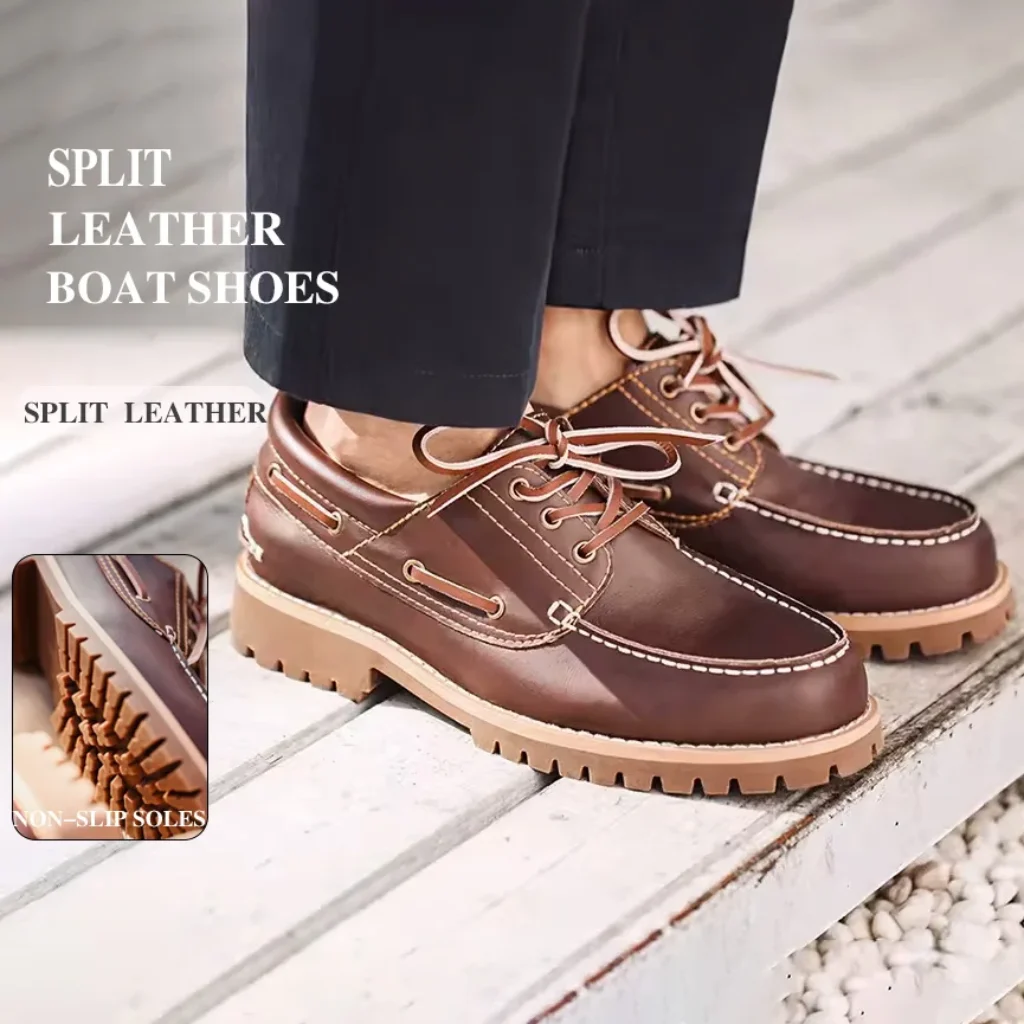 Maden Men’s Vintage Boat Shoes Lace-up Round Toe