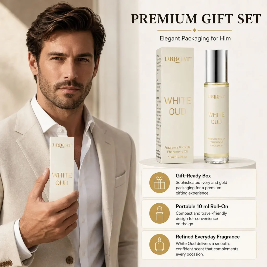 Men Roll-on Perfume Oil,Fresh Citrus White Oud Woody,Alcohol-Free