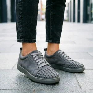 Men Suede Leather Sneakers Gray Spike Toe Casual
