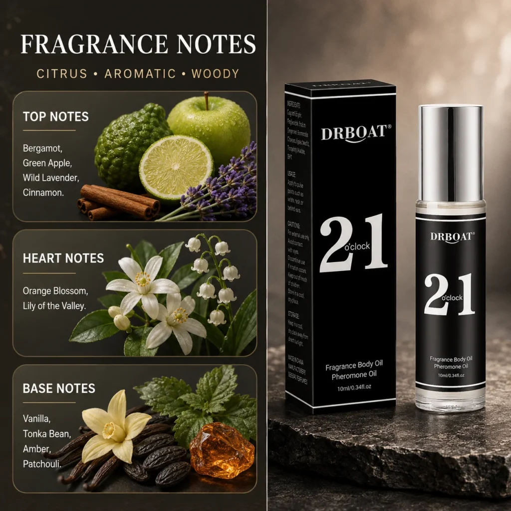 Mens Roll-on Perfume Oil,Citrus Woody Aromatic,Alcohol-Free Long Lasting