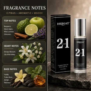 Mens Roll-on Perfume Oil,Citrus Woody Aromatic,Alcohol-Free Long Lasting