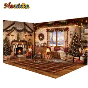 Mocsicka Retro Cabin Christmas Room Backdrop Photography Stone