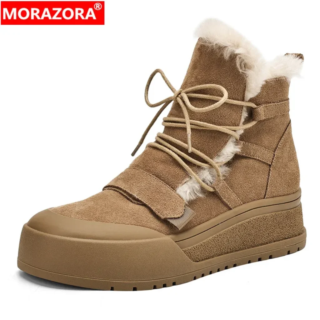 MORAZORA Cow Suede Leather Wool Warm Winter Snow