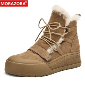 MORAZORA Cow Suede Leather Wool Warm Winter Snow