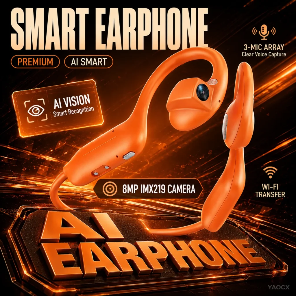 8MP Camera AI Translation Earphones Open Ear Bluetooth