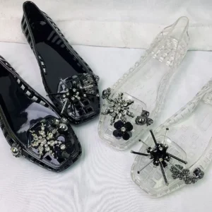 Korean Ins Jelly Shoes Crystal Shoes Transparent Square