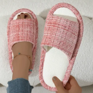 Open Toe Linen Home Slippers Women Comfortable Non
