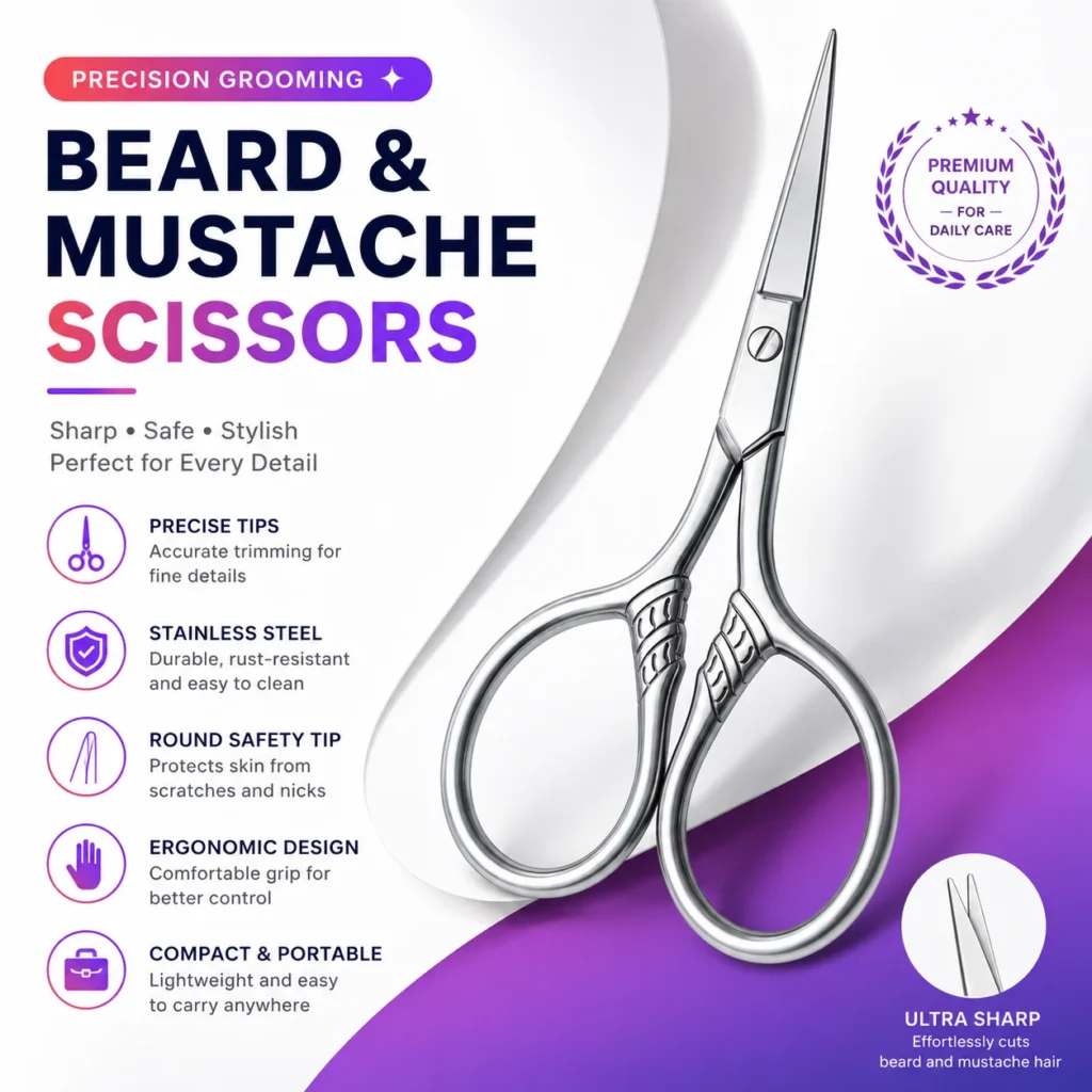 Professional Stainless Steel Beard Mustache Scissors Precision Grooming