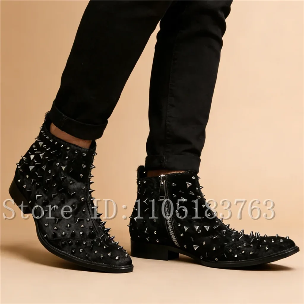 Punk Rock Men’s Ankle Boots Silver Spikes &