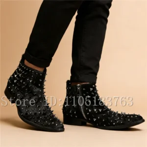 Punk Rock Men’s Ankle Boots Silver Spikes &