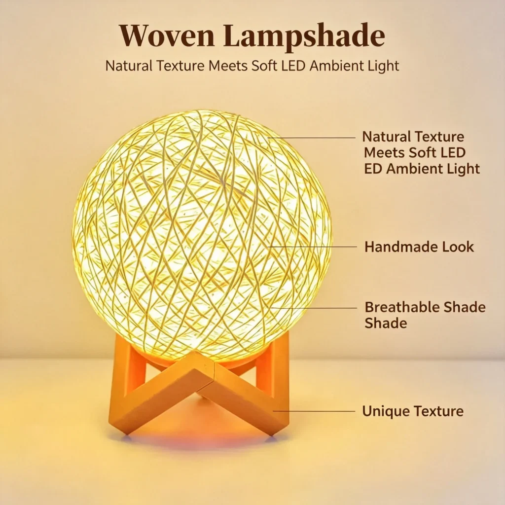 Rattan Ball LED Night Light, Warm White USB