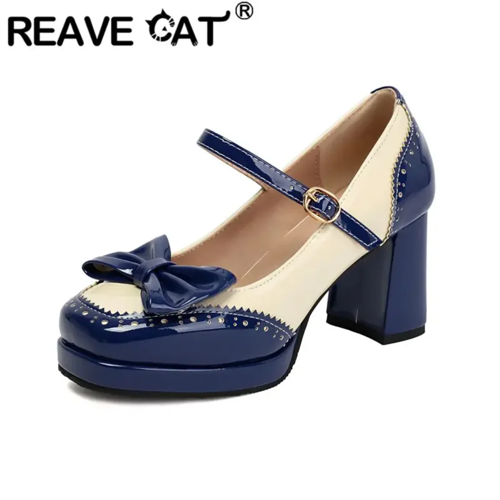 REAVE CAT Green Women Pumps Square Toe 7.5cm