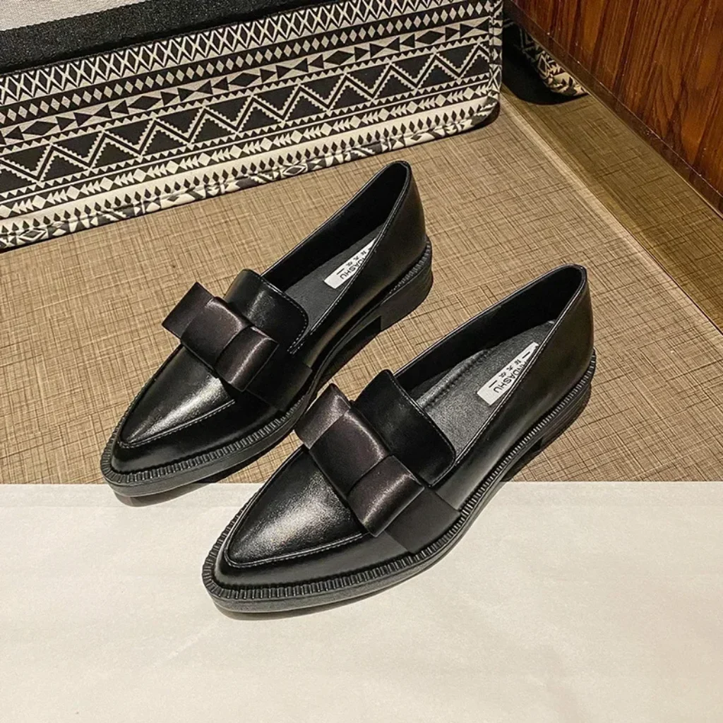 Retro Bowknot Oxfords Woman Thick Heels Loafers British