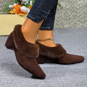 Retro Height-increasing Velvet-lined Pointed Fluffy 2026 Single ShoesAutumn