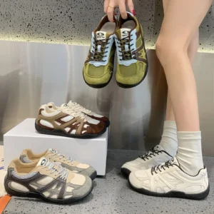 Retro Patchwork Sneakers Women Soft Lace Up Walking