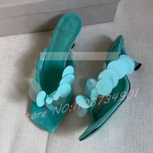 Sequin Thong Heels Slippers Women Mint Green Suede
