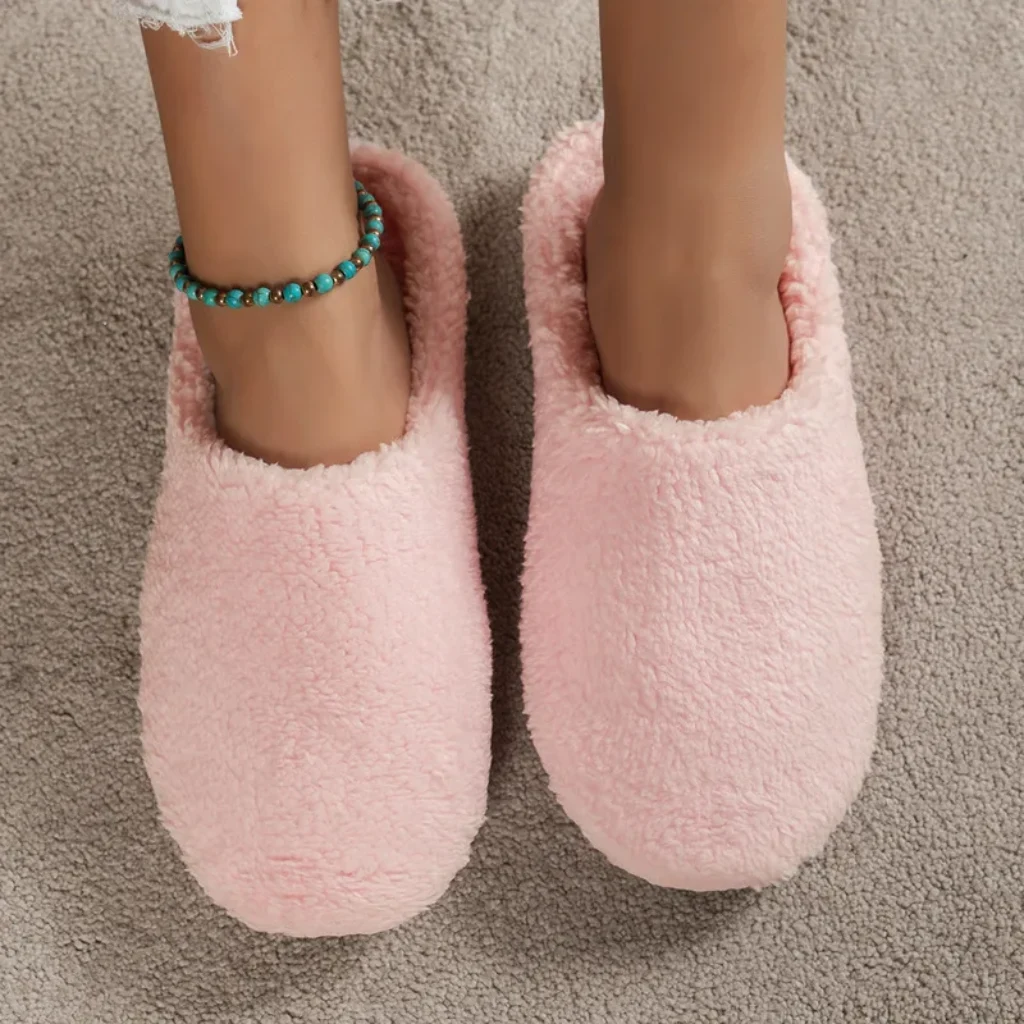 Simple Solid Color Closed-Toe Home Silent Cotton Slippers