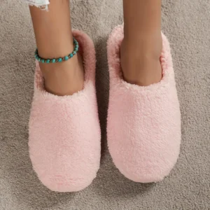 Simple Solid Color Closed-Toe Home Silent Cotton Slippers