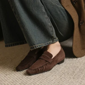 Spring Genuine Leather Women Pumps Fashion Pleated Square