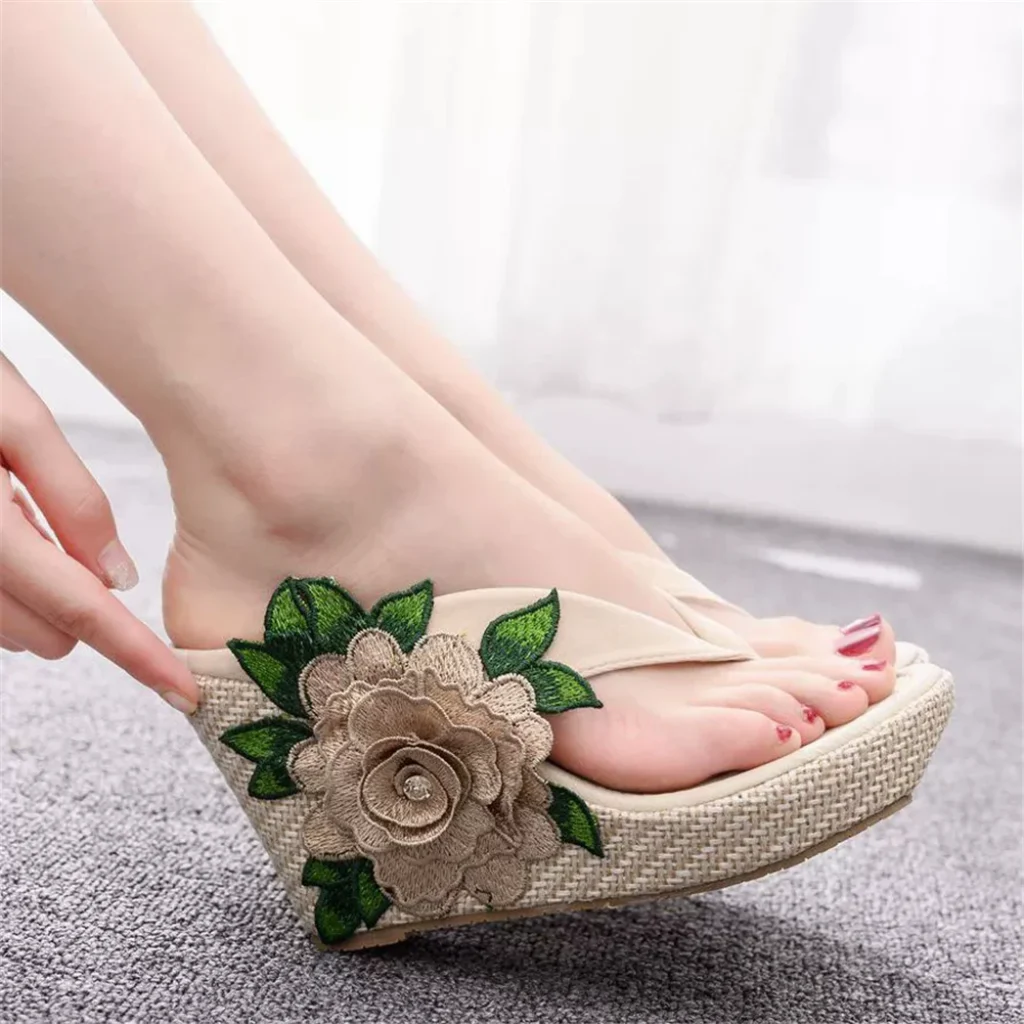 Summer PU herringbone clip-on slippers waterproof platform wedge