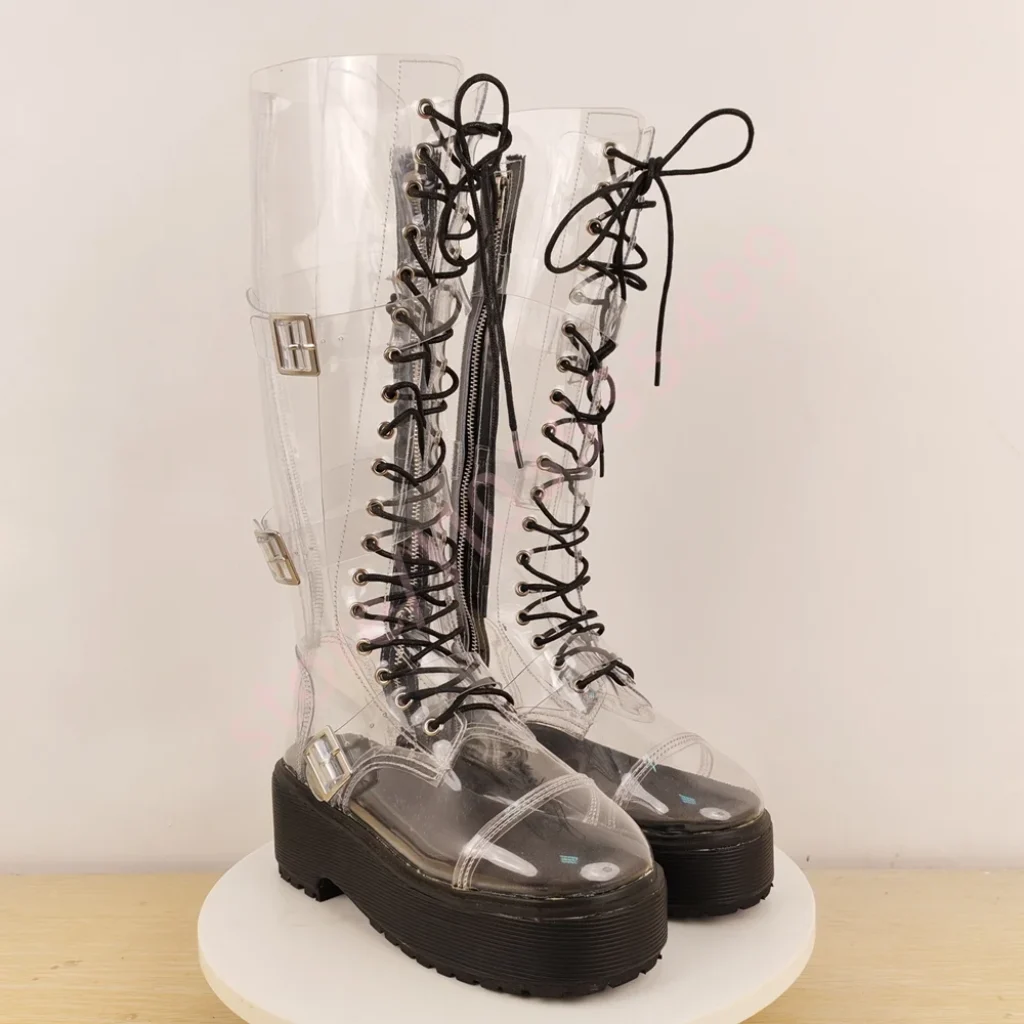 Thick Sole Clear Pvc Cross Strap Boots 2025