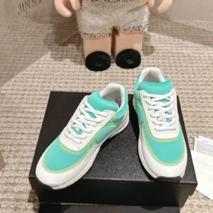 Unisex Cyan White Suede Leather Patchwork Sneakers Lace