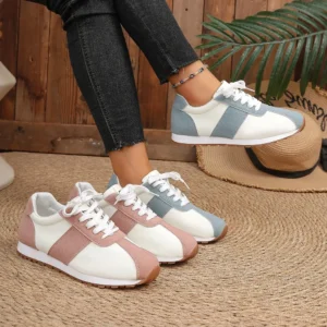 Women Color Block Sneakers Lace Up Patchwork Retro