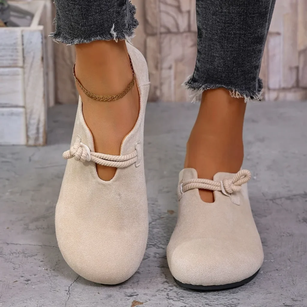 Women Flat Loafers Round Toe Knotted Rope Strap
