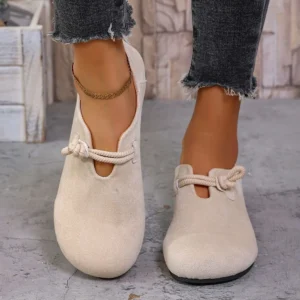 Women Flat Loafers Round Toe Knotted Rope Strap