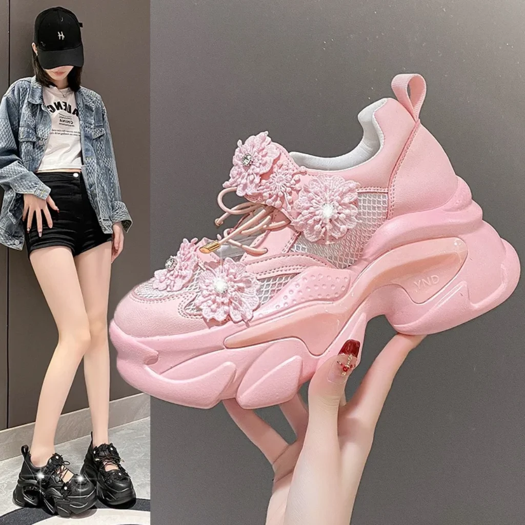 Women Platform Casual Breathable Crystal Flower Shoes Summer