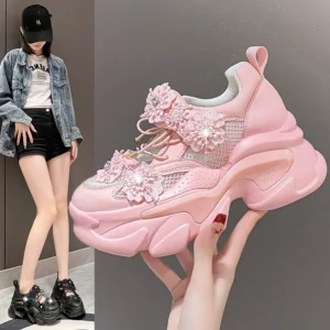 Women Platform Casual Breathable Crystal Flower Shoes Summer