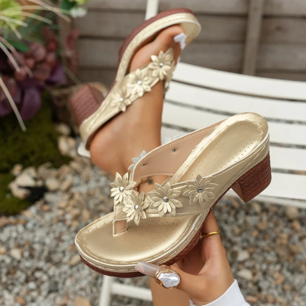 Women Platform Sandals Color Mid Heel High Heels