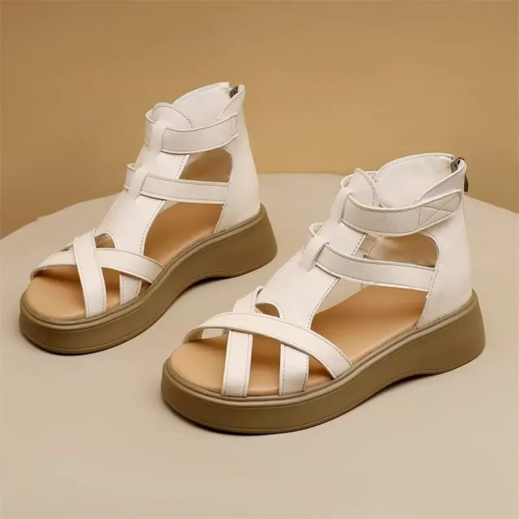 Women Real Leather Hollow Out Open Toe Wedges