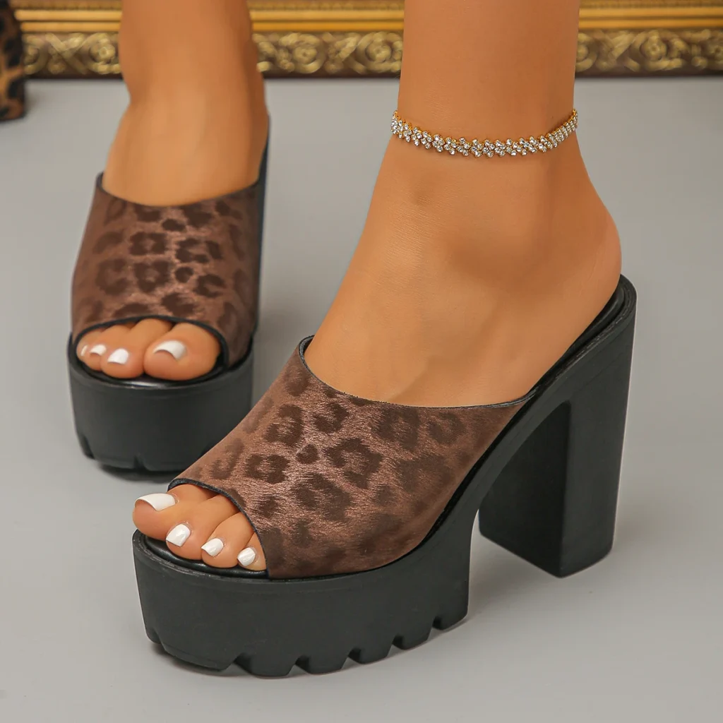 Women Retor Leopard Print Super High Heel Platform