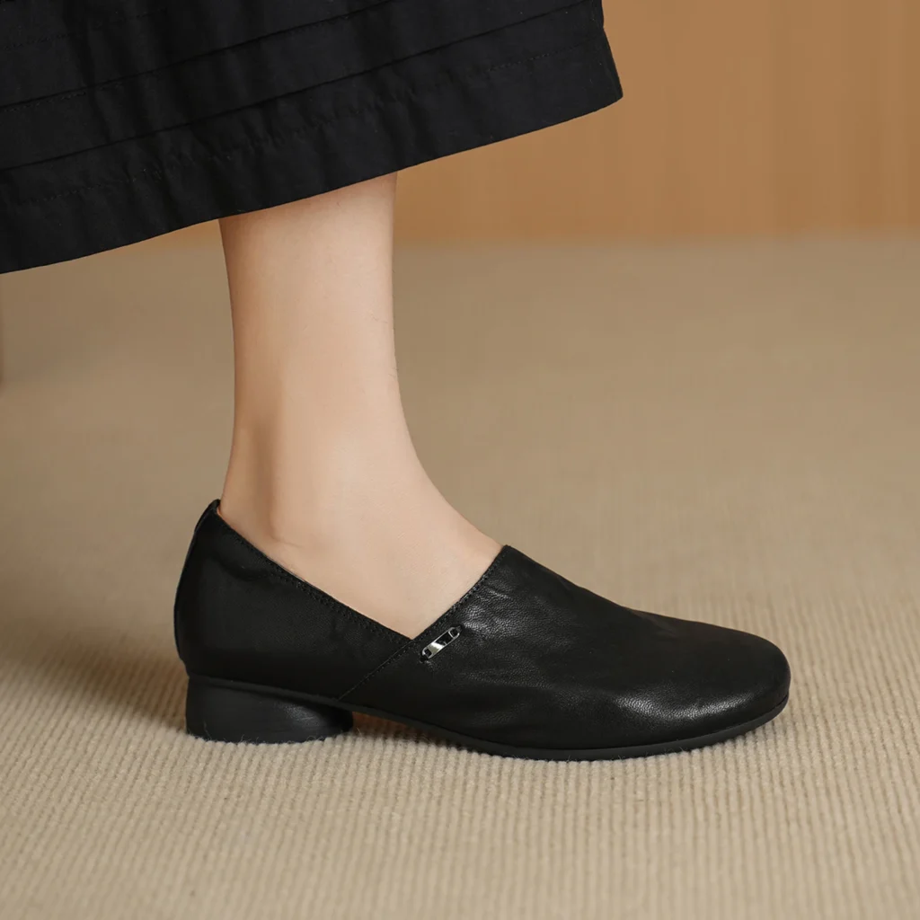 Women Spring Autumn Genuine Sheepskin Loafers Asymmetric Overlap