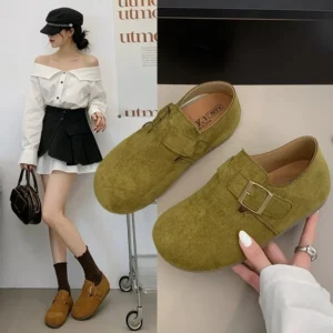 Women Suede Closed Back Birken Shoes Square Metal