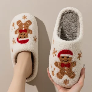Women’s Christmas Slippers Adorable Indoor Festival Gingerbread Man