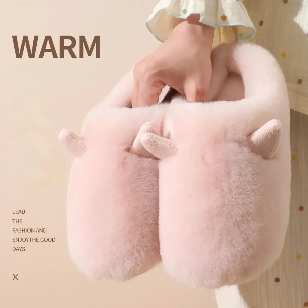 Women’s High-End Plush Cotton Slippers Winter, Added Fleece