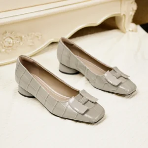 Women’s Shoes Square Toe Print Pumps Bow Decor