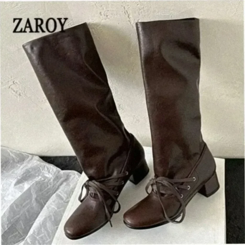 ZAROY Newest Design Women Knee-High Boots Autumn Winter