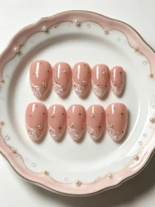 Handmade Oval Full-Cover Nail Tips, Medium-Short Length, Nude