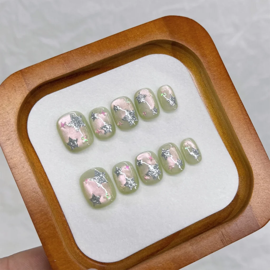 Glass Bead Cat‘s Eye Handmade Press Nails Glitter